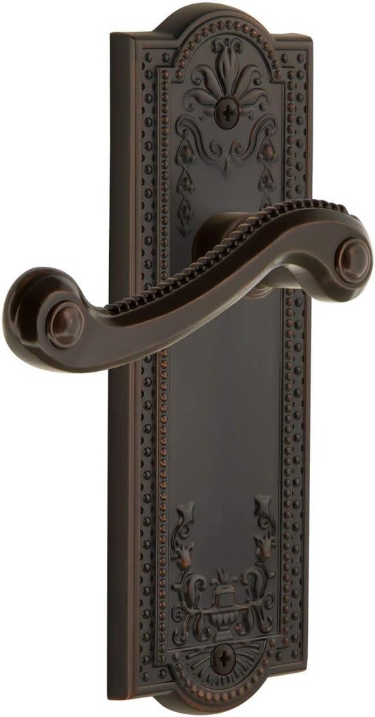 Grandeur PARNEW_PSG_234 Parthenon Solid Brass Rose Right Handed Passage Door Lever Set with Newport Lever and 2-3/4" Backset - Timeless Bronze