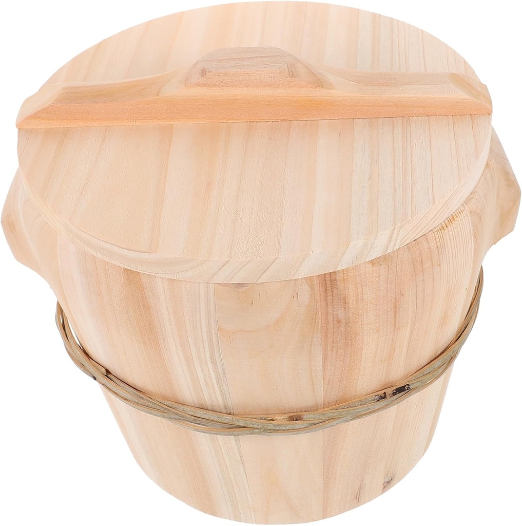Zerodeko 1pc Steamed Rice Barrel Wooden Rice Steamed Bucket Wood for Cooking Handmade Rice Bucket Restaurant Bucket Food Steamers Steamed Fish With Cover