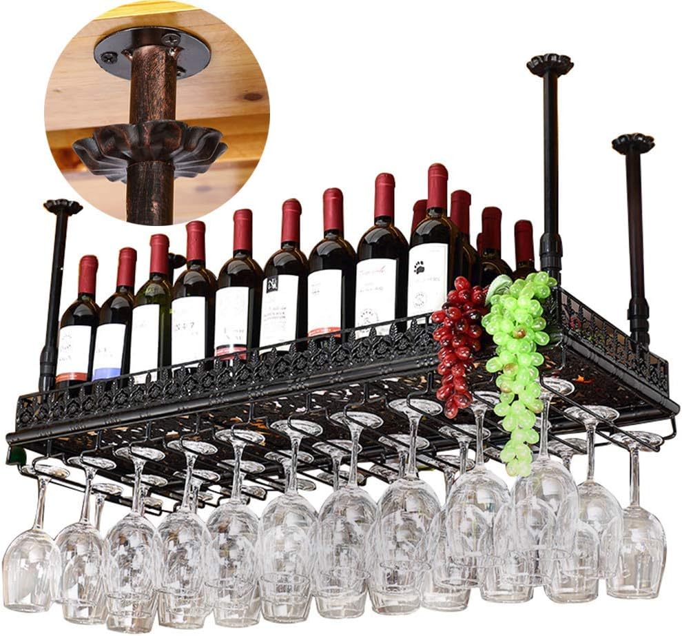 Organize Kitchen Bars Red Wine Rack Hanging Upside Down Iron Art Shelf Suspended Ceiling Stemware Holder for Bar Counter/Restaurants/Kitchens（Height 30-60cm） /Commercial Cellars Cl