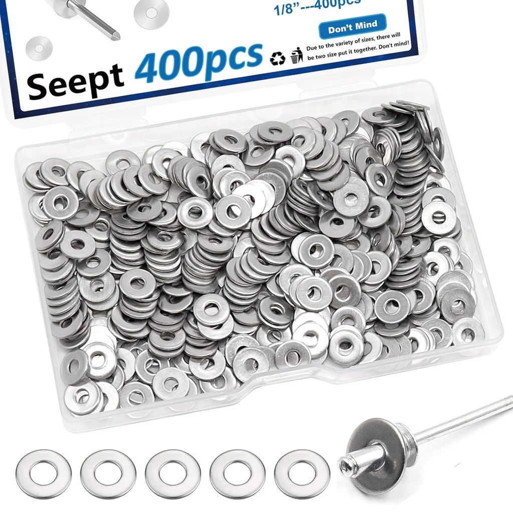 400PCS 1/8 Inch Silver Pop Rivet washers for Pop Rivets Diameter 1/8" 304 Stainless Steel pop Rivet Washer Aluminum pop Rivet washers Blind Rivet Washer
