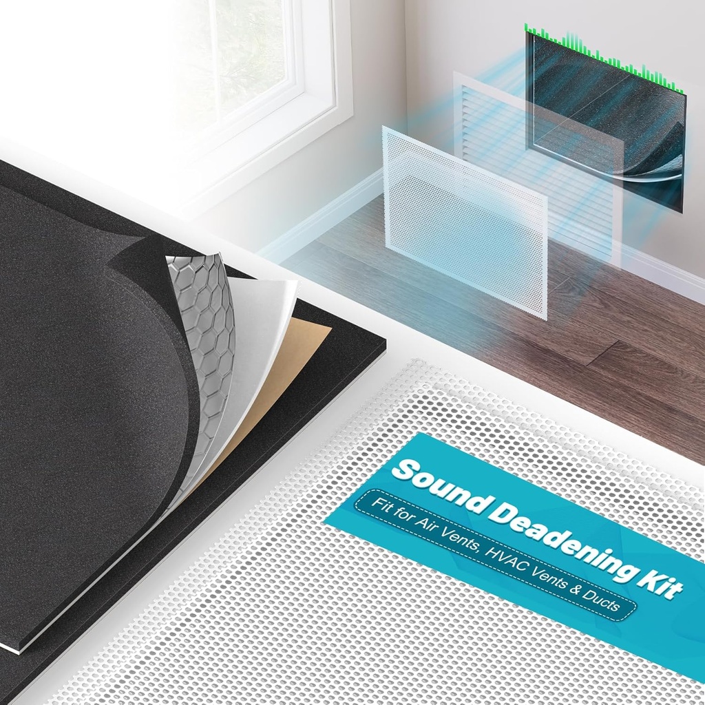 Sound Deadening Kit for Vent, 2 Pcs Enhanced Sound Deadening Mats & 10"× 14" Mesh Vent Covers, Multiple Layer Sound Deadener & AC Vent Covers for Vibration Dampening and Noise Reduction