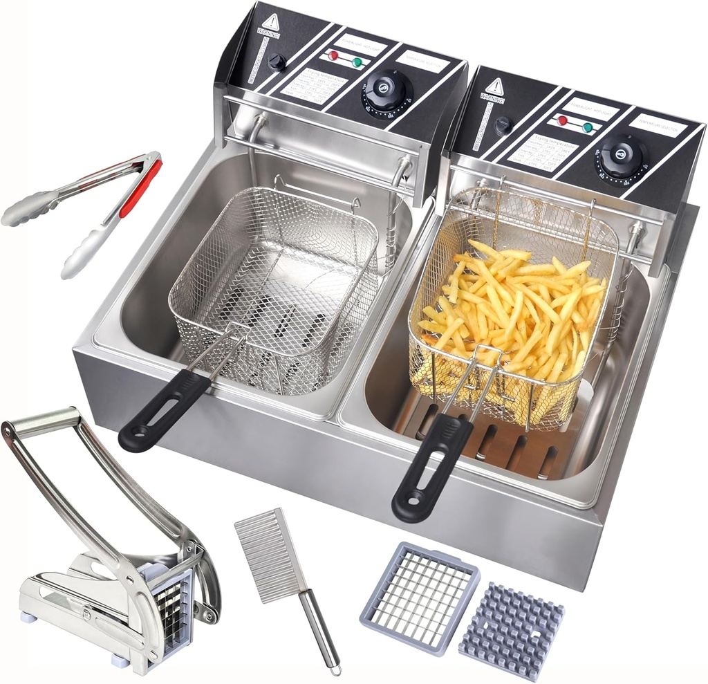 Electric Deep Fryer, 12L Commercial Stainless Steel Chip Fryer with Temperature Control, 110V 5000W Food-Grade French Fry Machine with Basket For Fried Chicken, Nuggets, Fries