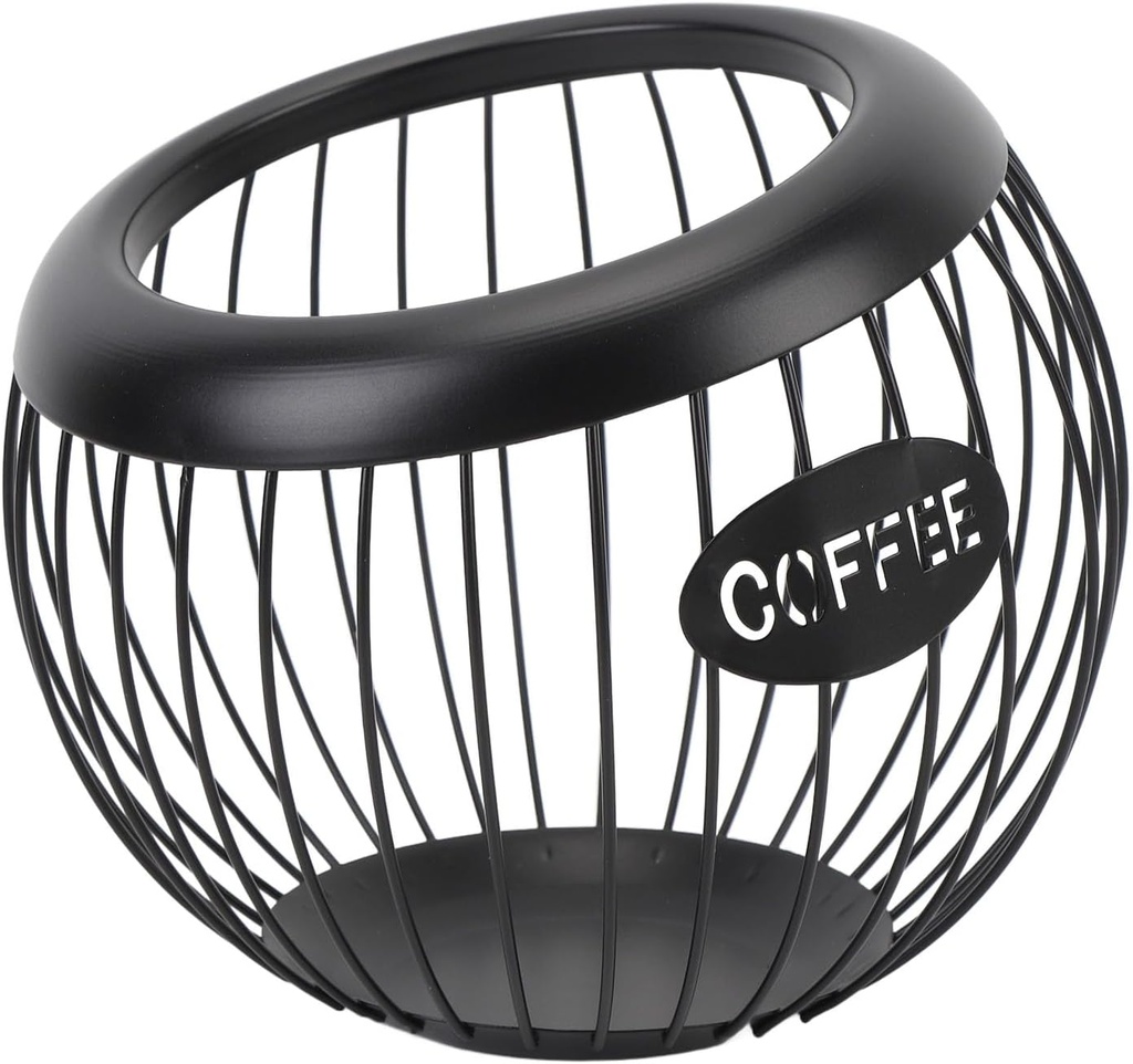 Coffee Pod Holder, 20x18cm/7.9x7.1in Iron Wire Basket Organizer Large Capacity Counter Espresso Pod Container for Coffee Bar Counter Desktop (Black)