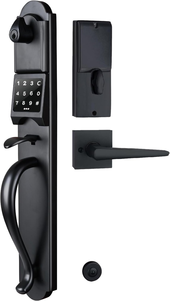 NEWBANG Left-Handed Matte Black Electronic Smart Handleset with Keypad Lock for Single Front Door（Keys Reserved）,MDHST2018DB-E-LH