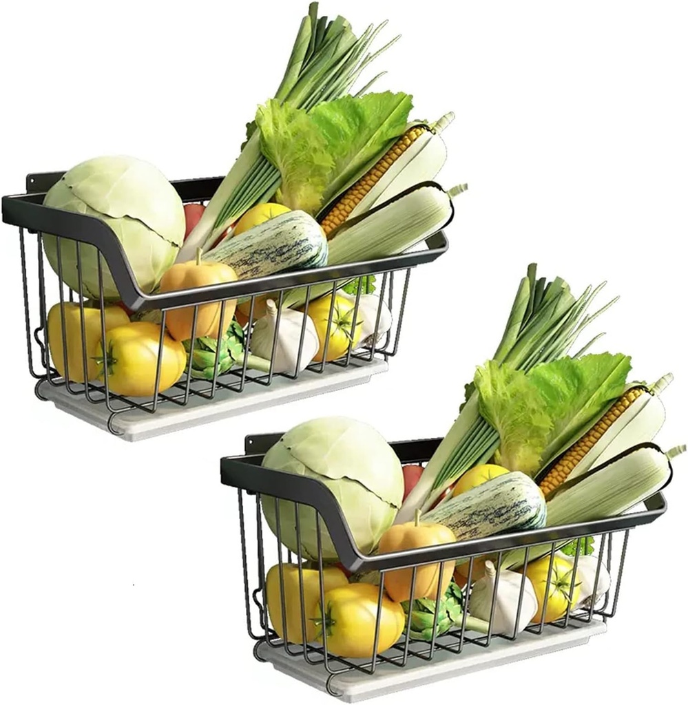 Hanging Kitchen Baskets Wire Storage Basket, Fruit And Vegetable Rack In 304 Stainless Steel, For Cabinet Pantry Organization And Kitchen, Bathroom, Wall Mounted Fruit And Vegetable Rack, Black fruit