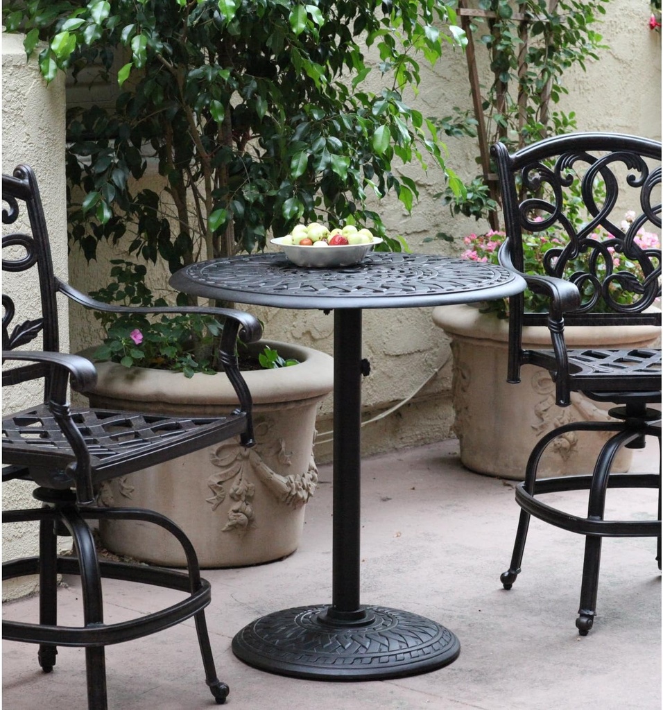 Darlee Santa Monica 3 Piece Cast Aluminum Counter Height Patio Bar Set with Swivel Bar Stools