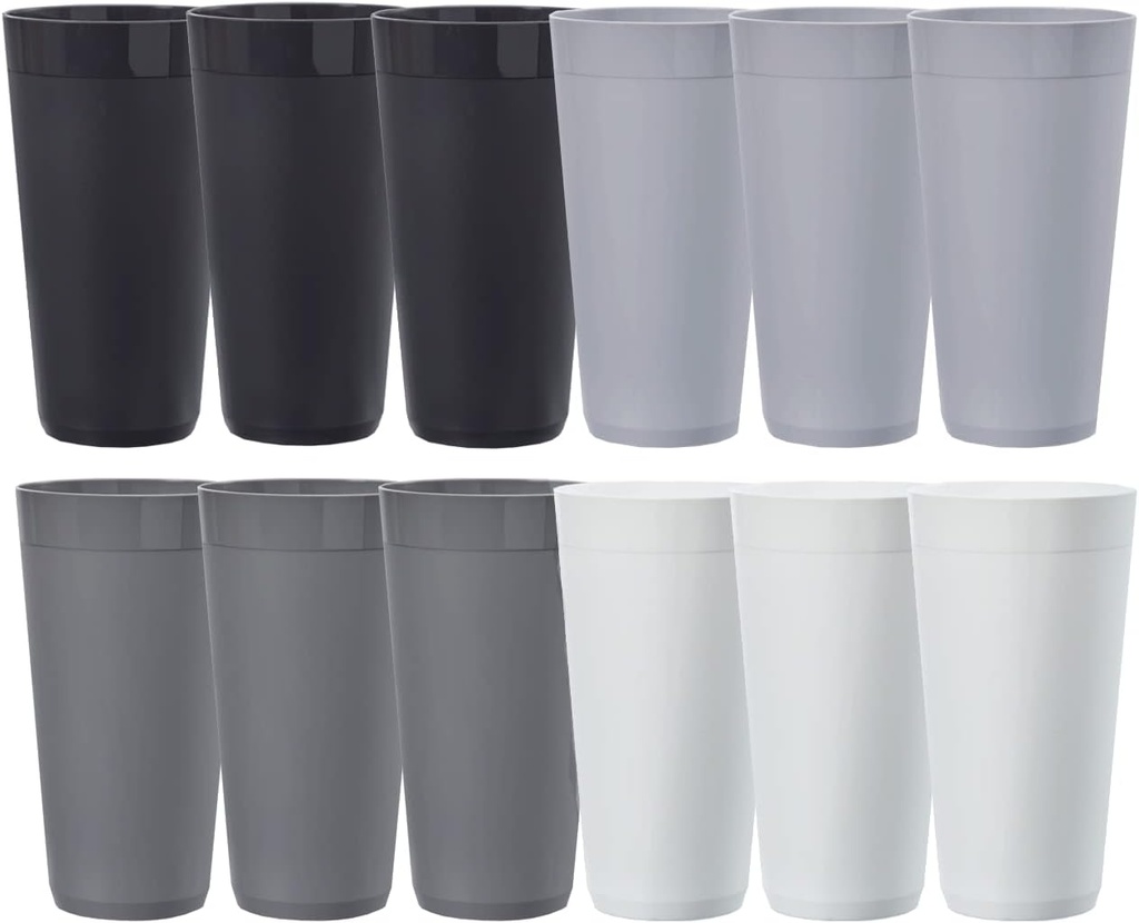 US Acrylic Newport 32 ounce Unbreakable Plastic Stackable Iced-Tea Tumblers in Grey Stone | Set of 12 Drinking Cups | Reusable, BPA-free, Made in the USA, Top-rack Dishwasher and Microwave Safe