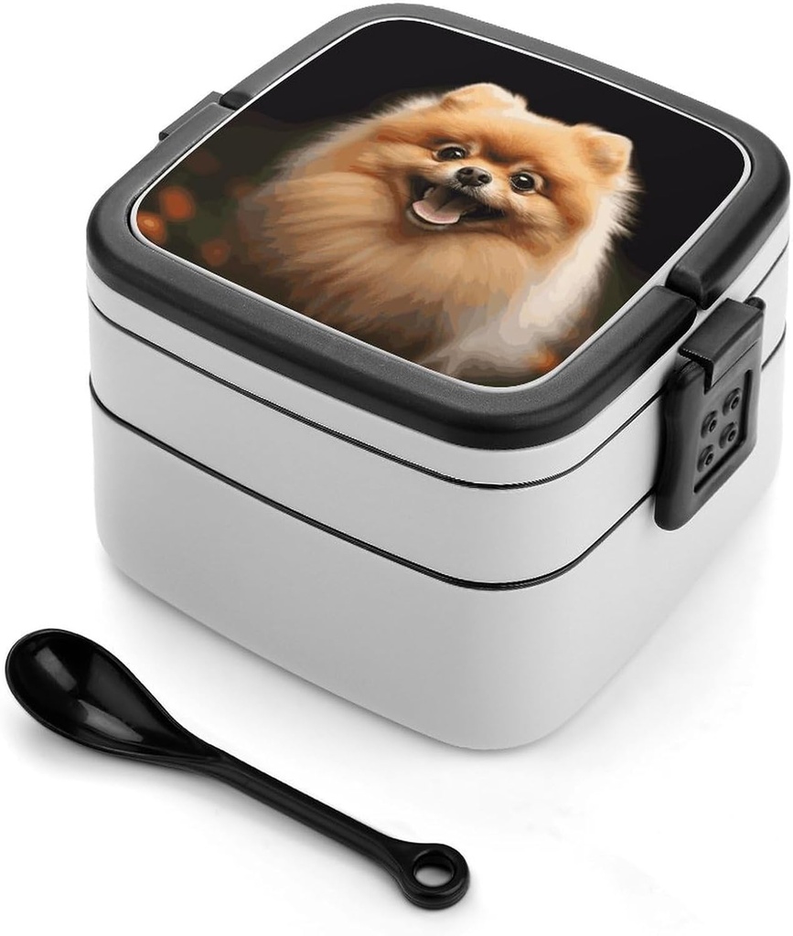 Bento Lunch Box for Women Lunch Containers for Adults Pomeranian Double Layered Lunchbox Large Capacity Bento Box with Cutlery for Work Picnic Camping Travel