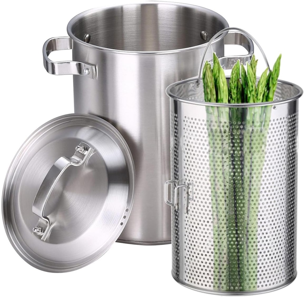 4L Stainless Steel Asparagus Pot - Vegetable Asparagus Steamer Pot with Deep Steamer Basket and Steel Lid Home Fryer Pot Stockpot for Boiled Eggs, Shrimp, Seafood