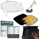 Air Fryer Accessories Set with Stainless Steel Rack and Wire Brush, Air Frying Cheat Sheet Guides, Reusable Liners, Compatible with Chefman, GoWise, Nuwave®, Insignia, Kalorik, Gourmia and More