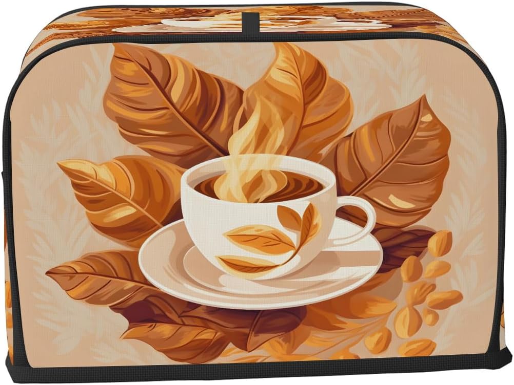 Coffee Theme Toaster Cover 4 Slice Wide Slot Bread Maker Cover, Toaster Dust and Fingerprint Protection, Washable Bread Machine Cover Kitchen Appliance Cover
