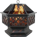 Nouva 24 in Wood Burning Fire Pit - Heavy Duty Hex Shaped Outdoor Firepit with Spark Screen, Safety Ring, Poker, Hexagon Fire Bowl Fireplace for Patio Campfire Bonfire Backyard Picnic