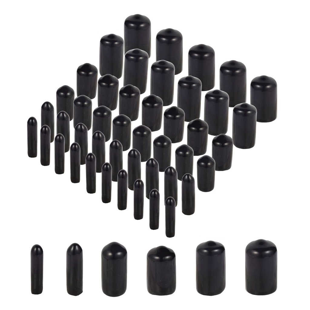 Aleric Rubber End Caps - 60pcs Flexible Screw Thread Protector Covers Rubber Bolt Covers Caps for Metal Tube Rod in 6 Sizes 2mm,3mm,6.5mm,8mm,10mm,12mm