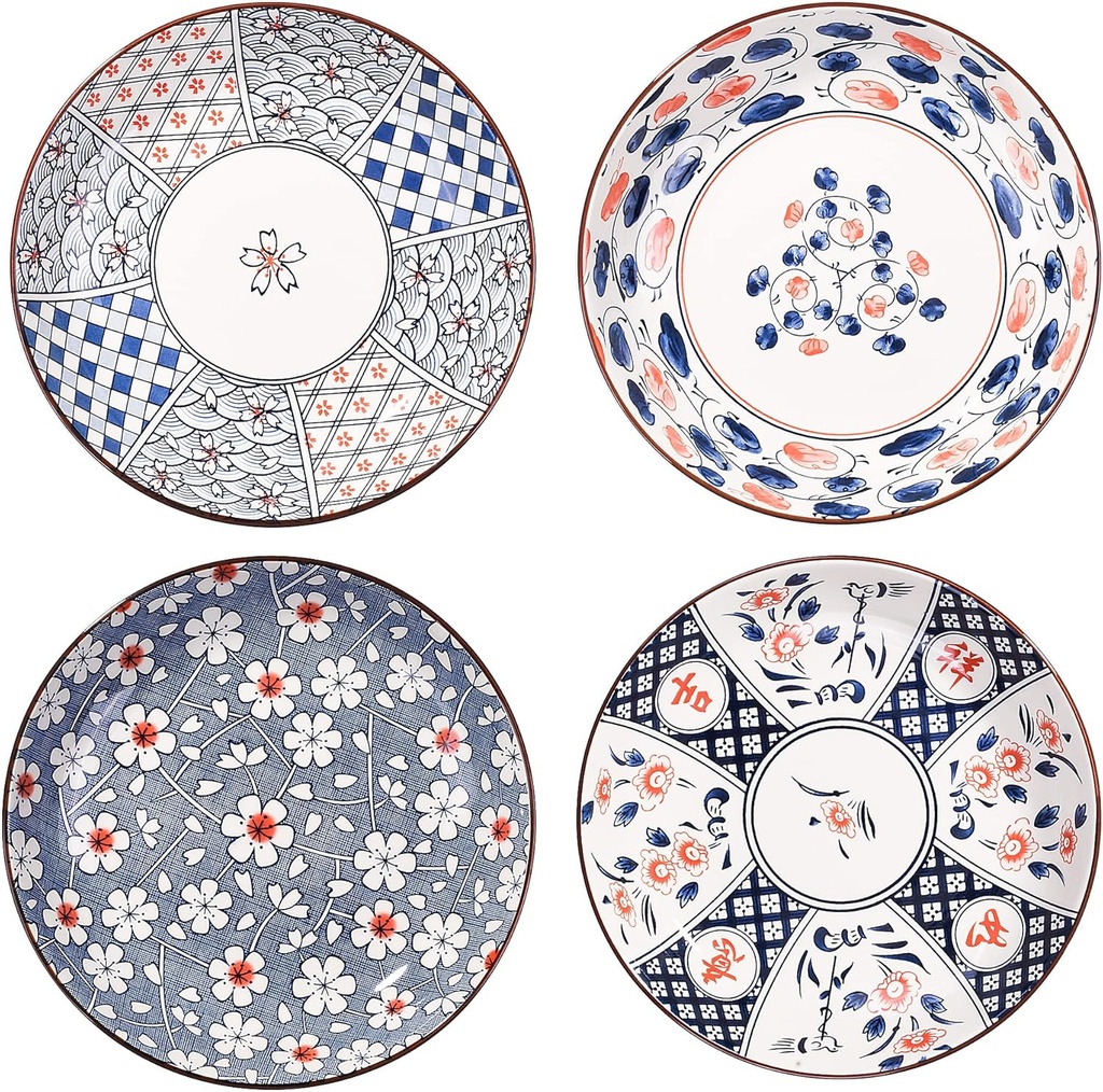 Ceramic Dinner Plates Set of 4,8 Inch Japanese Porcelain Dinner Plates,Dishwasher Microwave Safe,Dessert Plates for Salad, Dessert, Steak, Pasta, Appetizer