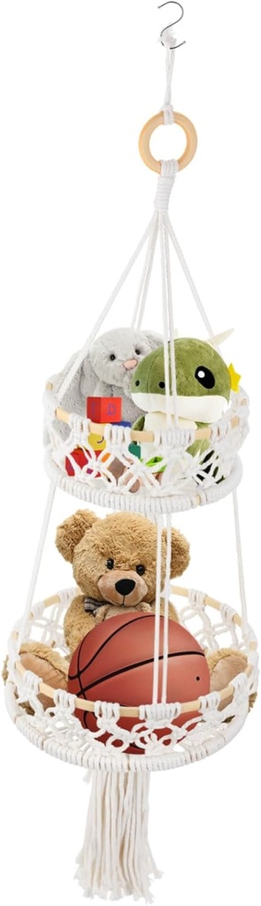 PRETYZOOM Cotton Roped Woven Basket Hanging Produce Basket Wicker Storage Sturdy Craft Kitchen Garden Decor