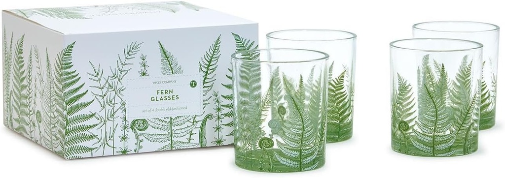 Two's Company Fern Double Old Fashion Glass in Gift Box Set of 4 - Glass, 54485