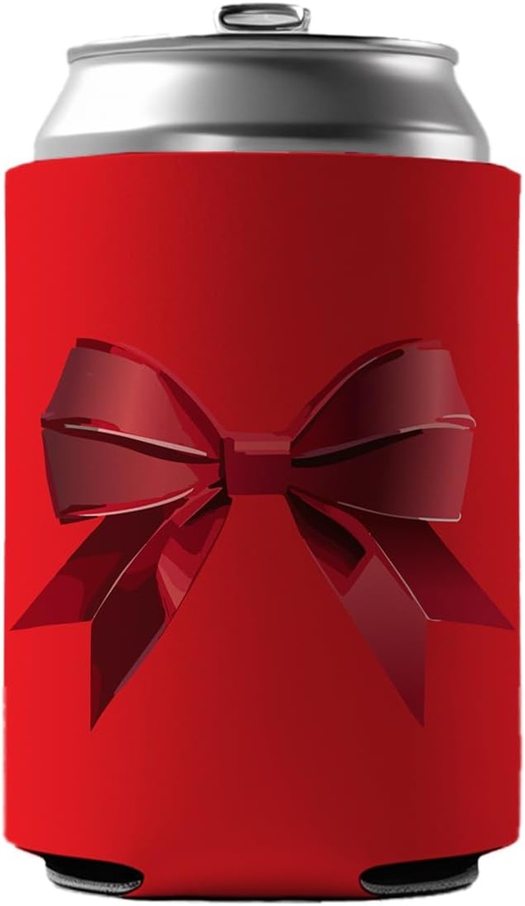 Bow Cheerleading Coquette Red Can Cooler Beer Soda Drink Insulated Holder Sleeve Hugger