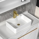 19"x15" Bathroom Vessel Sink Rectangular - White Porcelain Ceramic Rectangle Above Counter Vanity Lavatory Bath Sink Art Basin with Faucet & Pop-Up Drain