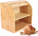 Bamboo Bread Storage Box 2 Layer Large Wood Bread Boxes for Kitchen Countertop Bread Bin Smoothly Slide Door Roll Top Bread Container 15 x 14 x 9.8 in