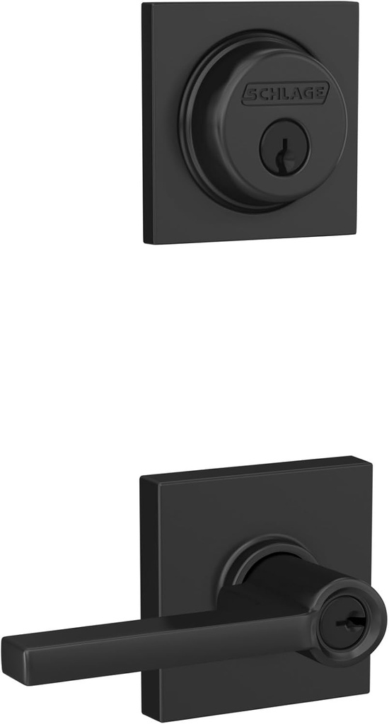 Schlage FB55N G LAT 622 COL Single Cylinder Deadbolt and Keyed Entry Latitude Lever with Collins Trim, Matte Black