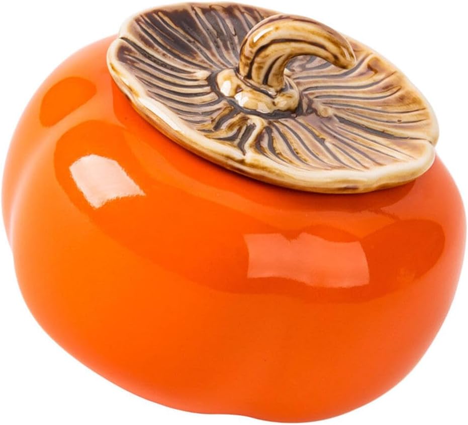 Hemoton Ceramic Tea Canister with Airtight Lid Persimmon Shape Kitchen Food Storage Container for Loose Leaf Tea and Bags Decorative Canister for Organized Kitchen