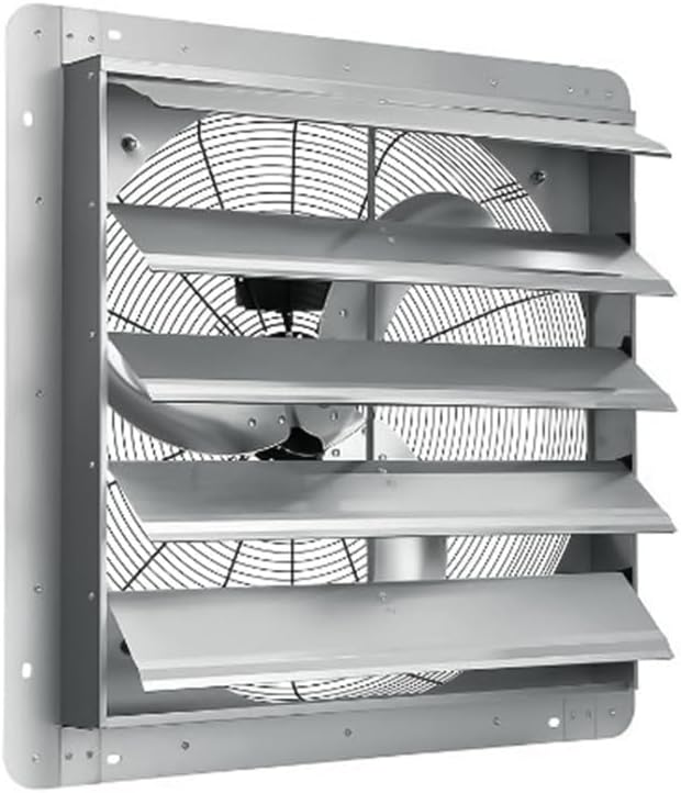 20 Inch Wall Mounted Shutter Exhaust Fan, 3500 CFM, 1500 RPM High Speed Low Noise, Aluminum Automatic Shutter Attic Fan for Attic, Garage, Louvered Vent, Shops, Greenhouse Ventilation and Cooling