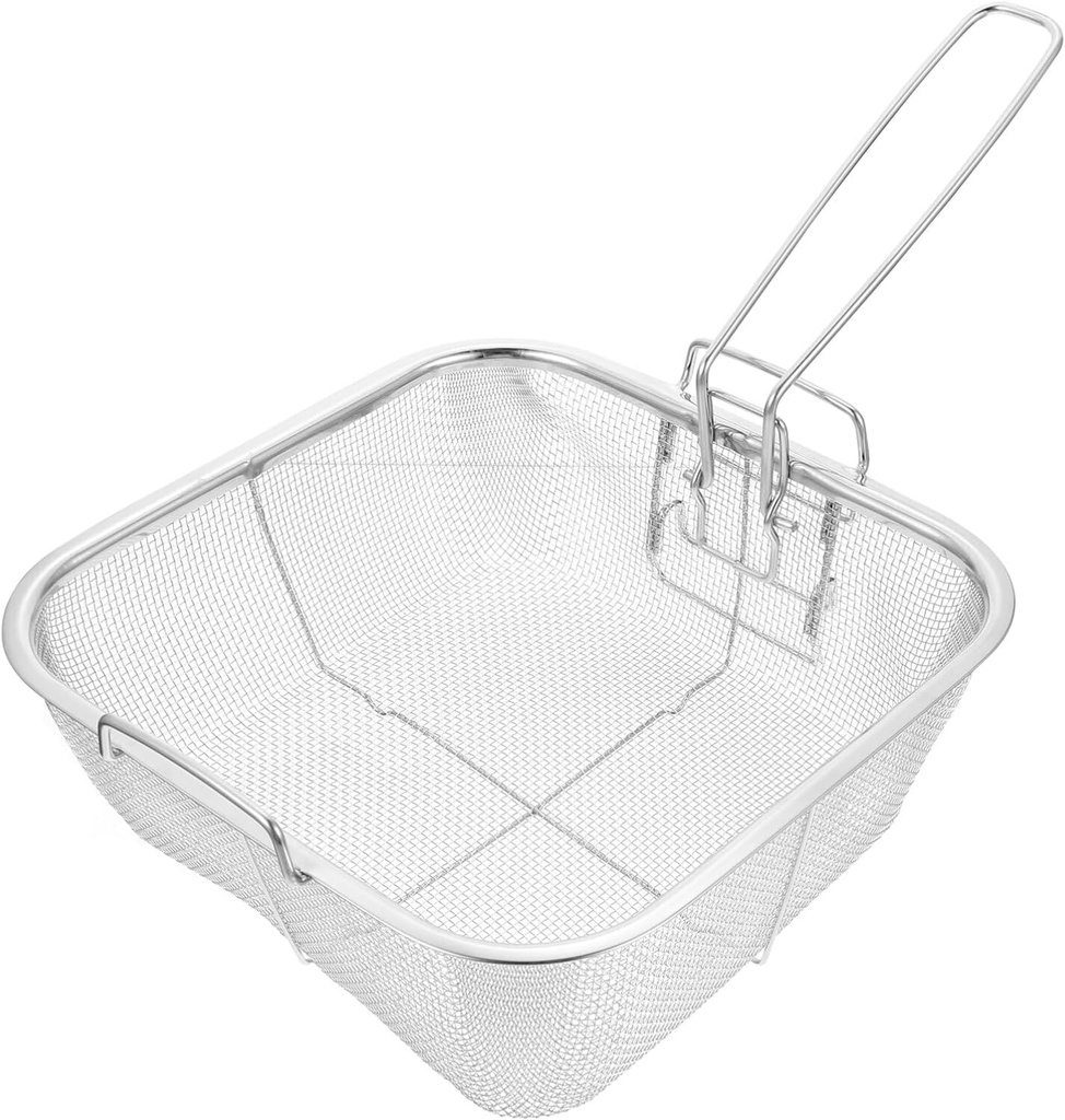Hemoton Stainless Steel Deep Fry Basket with Handle Wire Fry Basket ing Square er Mesh French Chips Fries Strainer for ing Serving Food