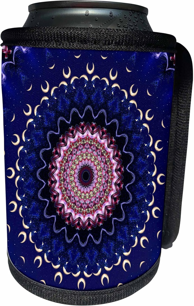 Can Cooler Bottle Wrap - Dark Blue Blowout Decorative Circle Flower Mandala Digital Abstraction Art – Fancy Kaleidoscopes