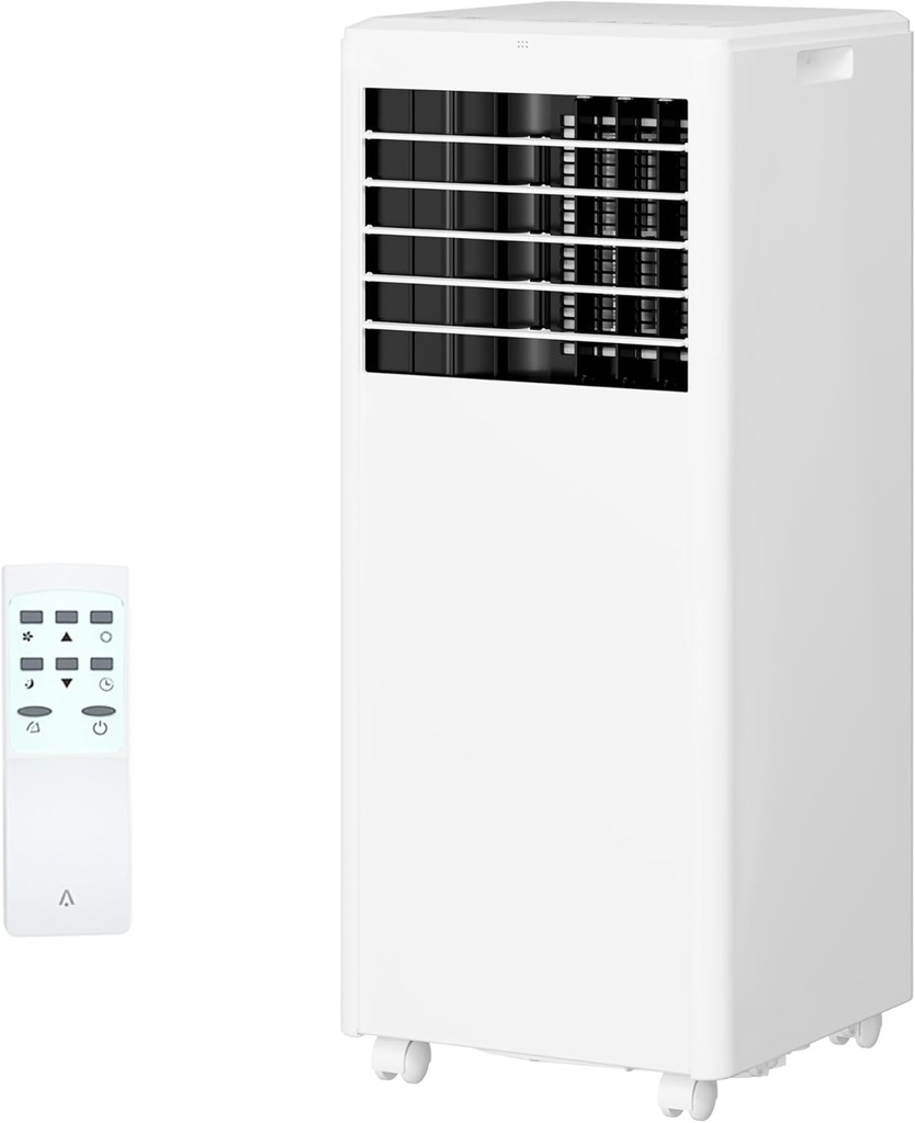 3-in-1 Portable Air Conditioner - 8000 BTUs Cooling, Dehumidifying & Fan Modes, Remote Control, 24-Hour Timer, Easy Install Kit for 350 Sq.Ft Home & Office(White）