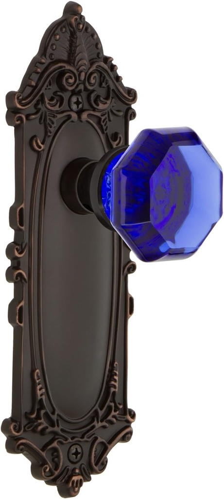 Nostalgic Warehouse Timeless Bronze, 725256 Victorian Plate Waldorf Cobalt Door Knob, Privacy 2.375
