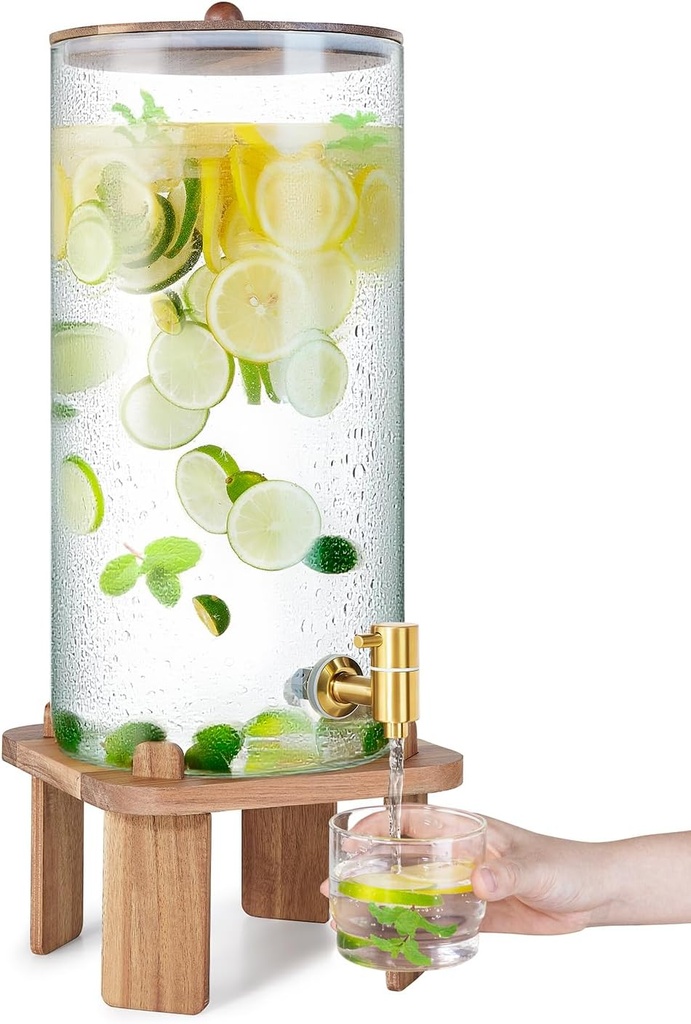 3 Gallon Extra Large Drink Dispenser for Parties,Glass Beverage Dispenser with Stand,Water Drink Dispenser with Airtight Valve,Lemonade Dispenser for Fridge,Water, Juice,Cocktails,Ice Tea & Sun Tea