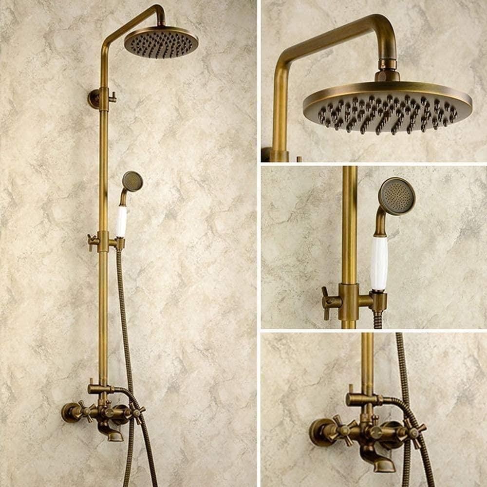 Shower Set Antique Copper Bathroom Shower Set 3 Functions Hand Shower Bronze Retro Supercharging System with The Lift Lever Faucet Circular Top Spray Fixed Showerheads Shower Syste