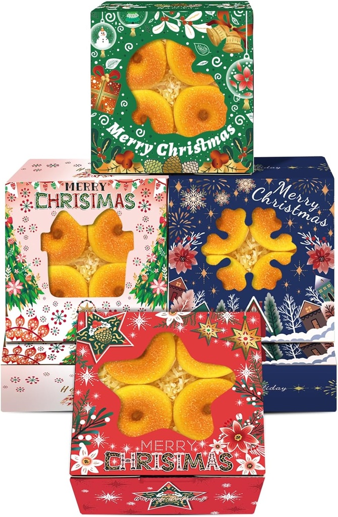 Bakepacker Christmas 60pcs Bakery Boxes with Window 6x6x3 Inches Thick & Sturdy Macaroon Pastry & Cookie Boxes