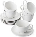 BTaT Porcelain Tea Cups and Saucers - 6oz, Set of 6, White Cup & Saucer Set
