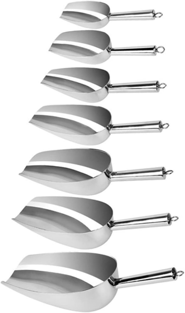 Stainless Steel Ice Cube Shovel Heavy Duty Multi-purpose Scoop for Food Beverage for Crushed Ice Candy Nuts and More Straight Handle Storage Slot