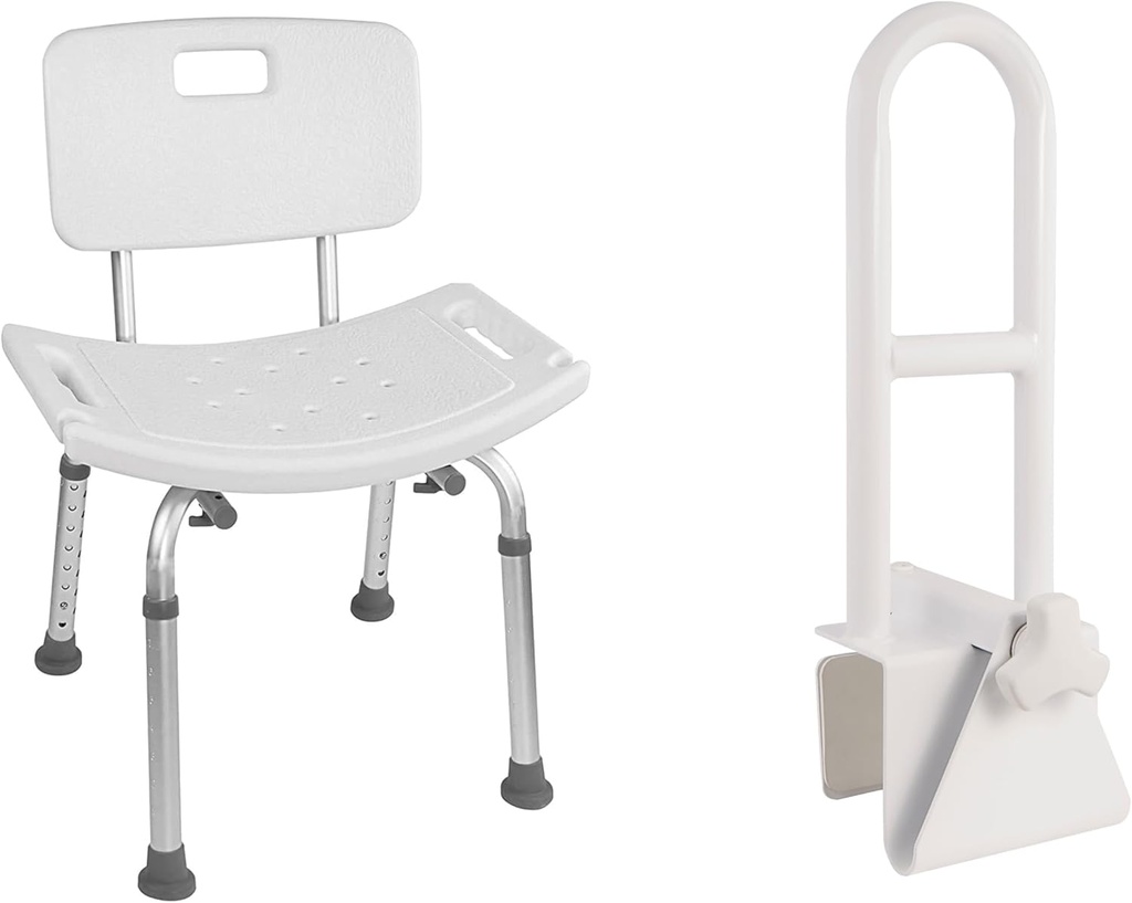 FSA/HSA Eligible, Vaunn Medical Ajustable Shower Chair and Bathtub Safety Rail Bundle