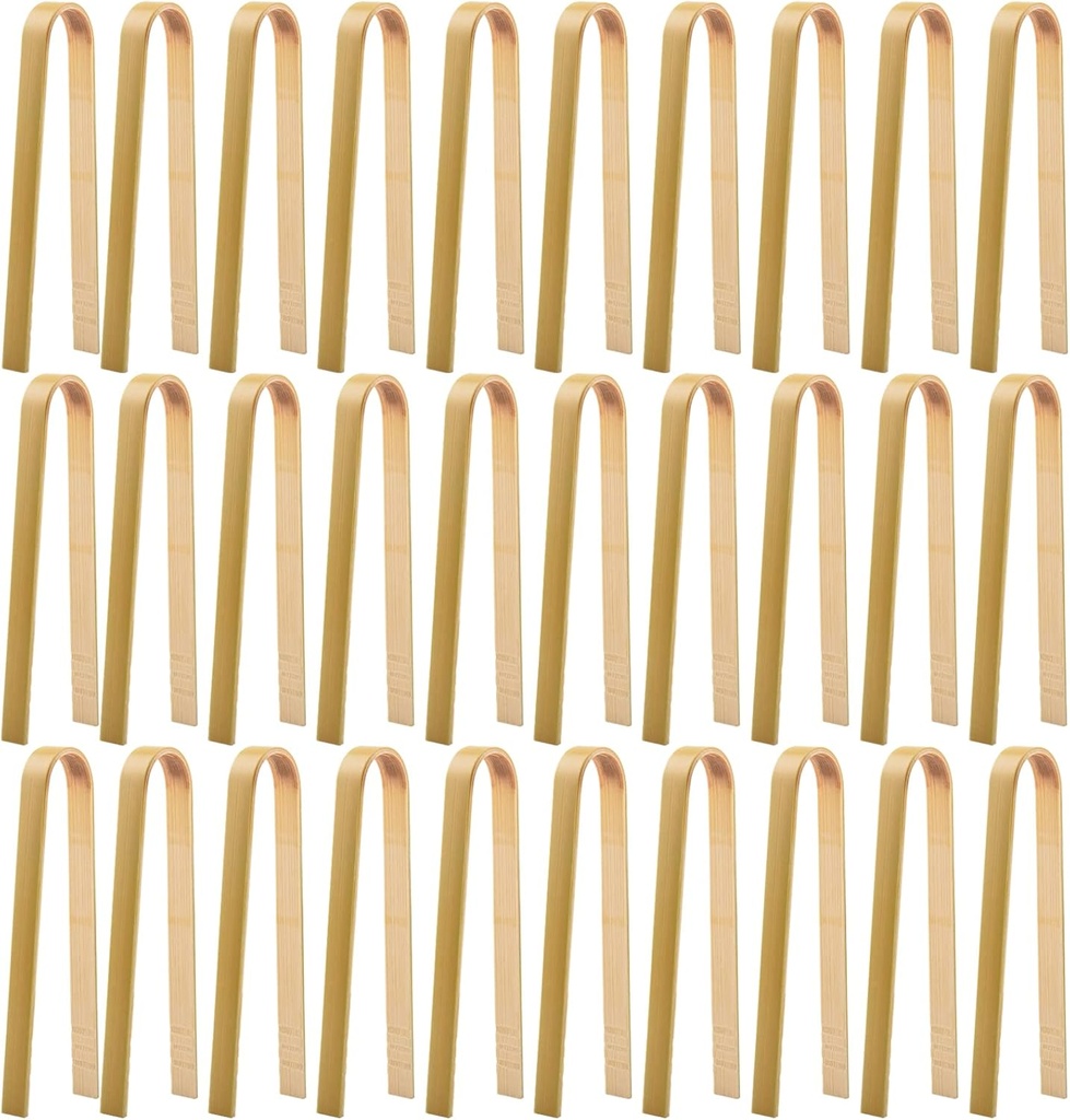 30 Pcs Wooden Tongs for Charcuterie - Mini Bamboo Disposable Tongs for Serving Food, Natural Wooden Cooking Toast