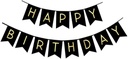 FECEDY Black Happy Birthday Bunting Banner with Shiny Gold Letters Party Supplies
