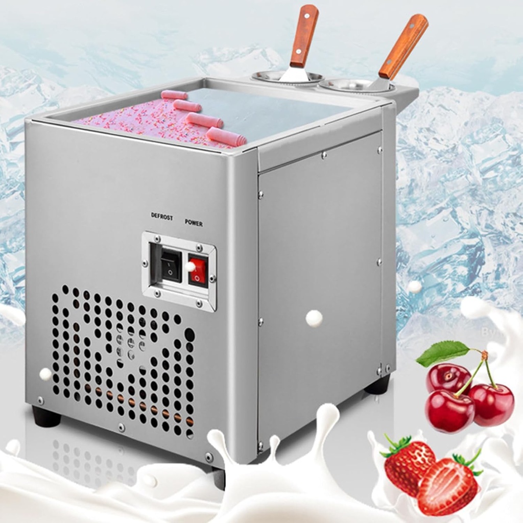 Commercial Rolled Ice Cream Machine, Stir-Fried Ice Cream Roll Machine Stainless Steel Stir-Fried Ice Cream Roll Maker, Yogurt Cream Machine for Bars Cafe Dessert Shops