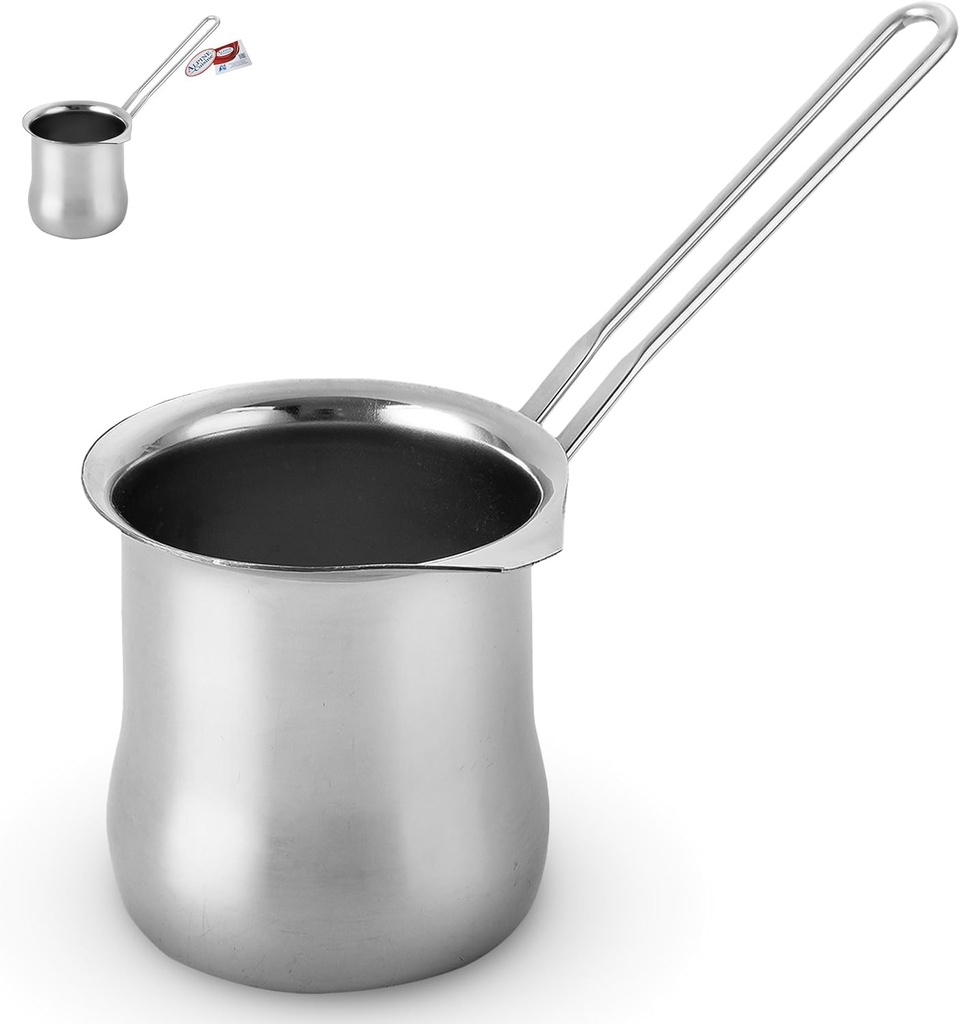 Alpine Cuisine Stainless Steel Coffee Warmer, 31oz with Ergonomic Hanging Handle - Turkish and Greek Coffee Maker, Butter Warmer, and Milk Pot for Home & Cafe Heating and Melting