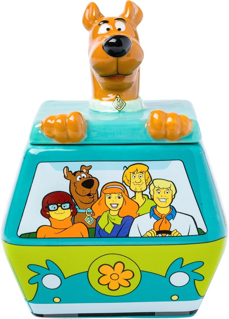 Silver Buffalo Scooby-Doo Mystery Machine Small Sculpted Ceramic Snack Jar Featuring Scooby-Doo, Shaggy, Velma, Daphne, and Fred, 5” x 5” x 6.75”
