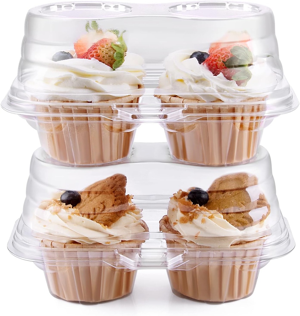 2 Cavity Cupcake Boxes-Stackable Regular Cupcake Carrier Holder, Thicker Clear Cupcake Boxes, Non-slip High Topping Cupcake Containers for Cupcakes, Muffins (50)