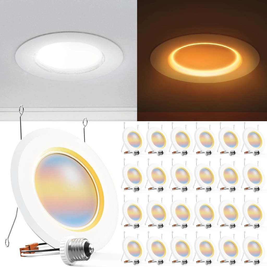 Sunco 24 Pack 6 Inch Recessed Light with Night Light, LED Can Lights Retrofit Lighting, 1000 LM, 12W, Selectable CCT 2700K/3000K/4000K/5000K/6000K, Dimmable, Damp Rated ETL
