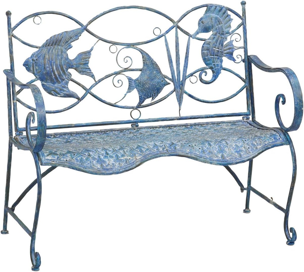 Cape Craftsmen Evergreen Weatherproof Blue Fish Coastal Outdoor Bench | Holds Up to 440 lbs | Furniture for Lawn Garden Patio Porch Park Deck | Coastal Nautical Beach Décor | Steel | Blue