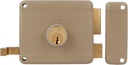 Amig - Right Overlay Lock with Latch Lever, Tongue and Handle for Wooden Doors Mod. 78 | 100 x 85 mm | Latch with Round Cylinder Serreta | Steel Beige