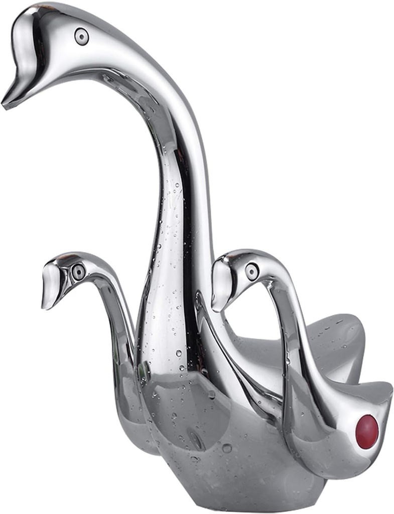 Bathroom Sink Faucet Chrome Dual Handles Lever Swan Duck Goose-Neck Waterfall One Hole Bath Lavatory Basin Mixer Tap Deck Mount Supply Line Commercial