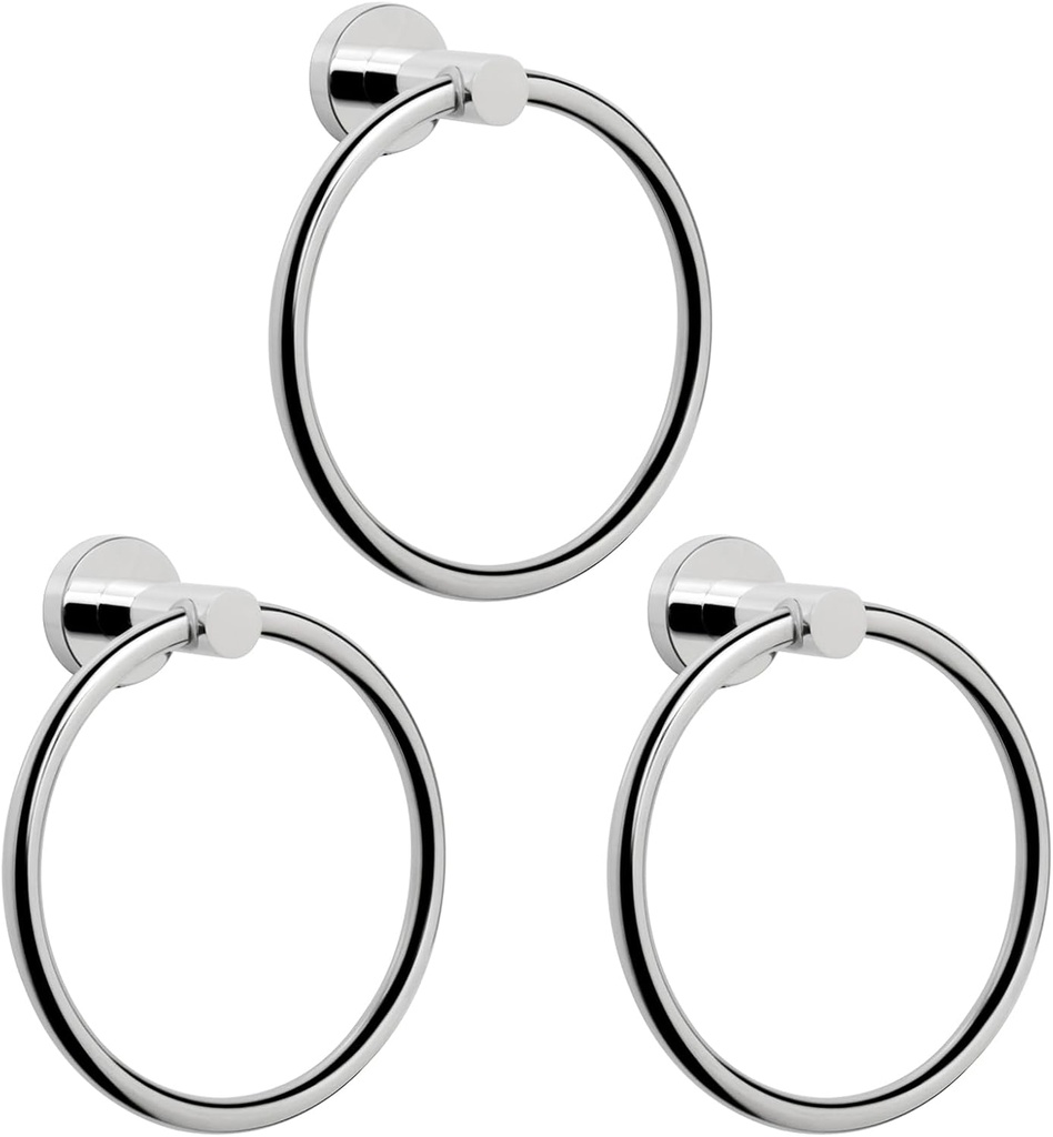 NearMoon Bath Towel Ring, Bathroom Hardware Accessories-Thicken Stainless Steel Hand Towel Holder for Bathroom, Modern Round Towel Hanger Wall Mounted (Chrome, 3 Pack)