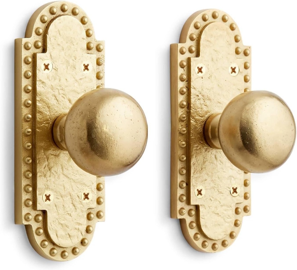 Signature Hardware 444859 Marconi Solid Brass Passage Door Knob Set with 2-3/4" Backset - Satin Brass