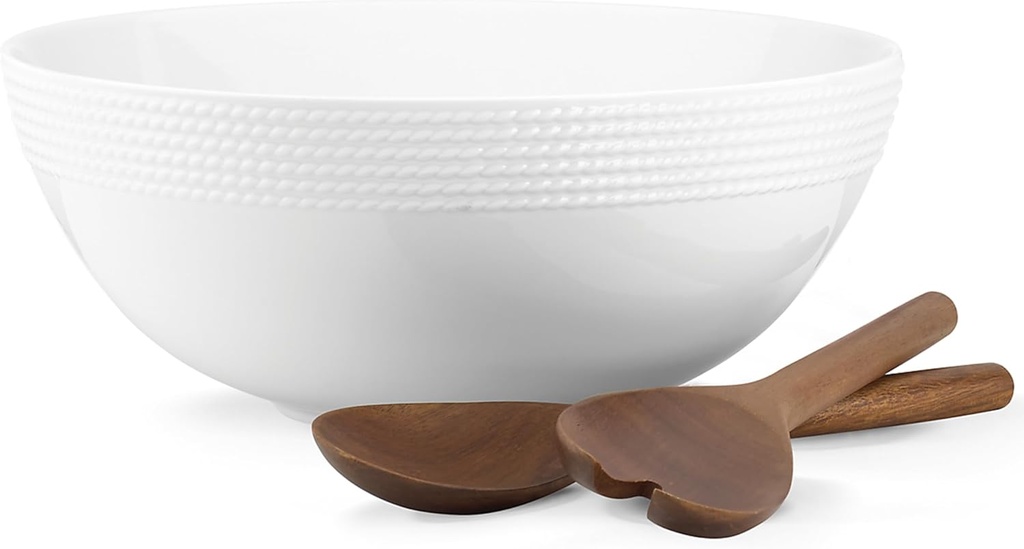 Kate Spade New York Wickford Salad Set with Wood Servers, 4.80 LB, White