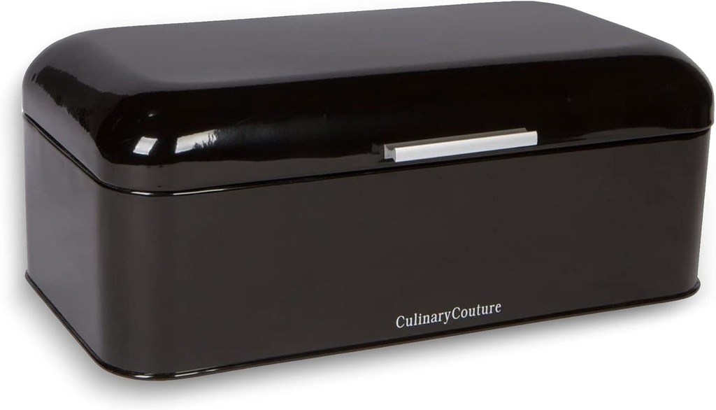 Culinary Couture Extra Large Black Bread Box for Kitchen Countertop - Holds 2 Loaves - 16.5" x 9" x 6.5" - Stainless Steel Vintage Bread Boxes for Kitchen Counters